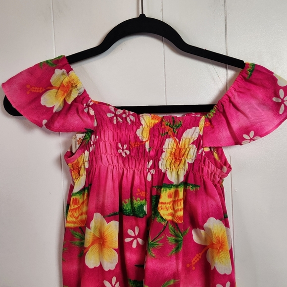 Vintage Sears Hawaiian Dress Royal Hawaii 1980s 1990s Pink Hibiscus Kids Size 5 - Picture 2 of 8